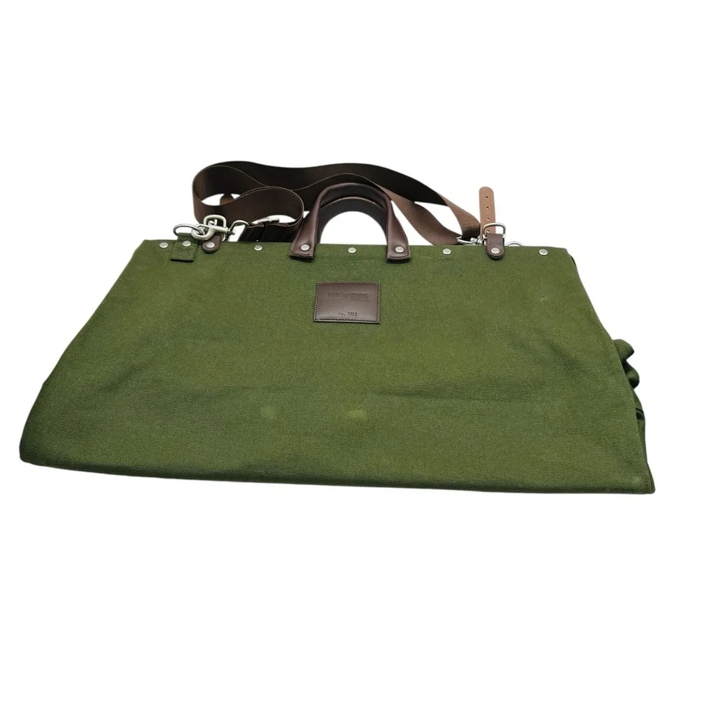 Line Of Trade Green Canvas Weekender  Bag with Brown Leather Straps